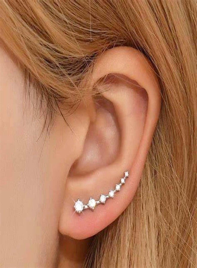 WZNBBOY 925 Sterling Silver Ear Cuffs Sparkling 7 Crystals Ear Crawler Earrings Cubic Zirconia Climber Cartilage Ear Wrap Hypoallergenic Earring for Women - Image 4